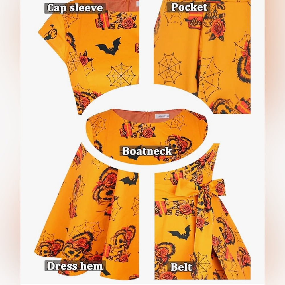 Orange Printed Women's Dress Halloween skeleton never worn size XL - Picture 8 of 8